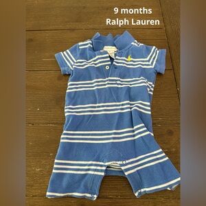 Ralph Lauren stripped blue polo onesie. Size 9 months